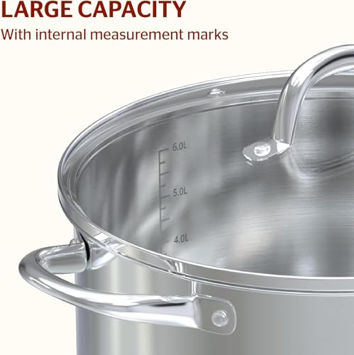 7 Qt Stainless Steel Stock Pot with Lid - Multi-Ply Base for Cooking Pasta Soup