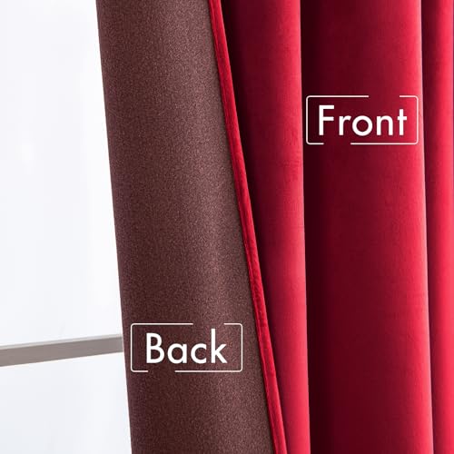 MIULEE Red Velvet Curtains 52x108 Inches, Pack of 2, Back Tab & Rod Pocket