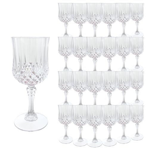 Transparent 24-Pack 7oz Plastic Wine Glasses Vintage Goblets for Wedding & Party