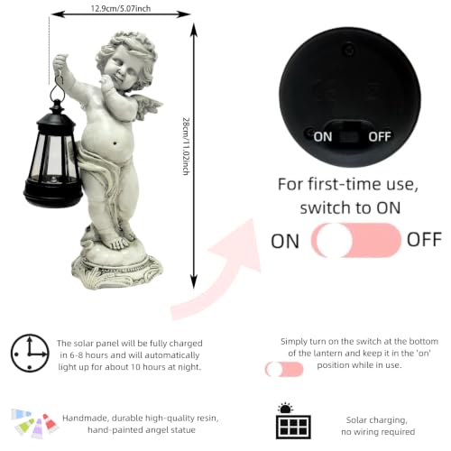 Solar Angel Garden Statue with Lantern Outdoor Decor, 11.22 inch Waterproof Resin
