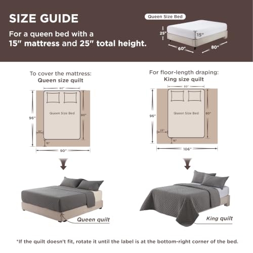 Bedsure Queen Size Grey Quilt Set with Basket Weave Pattern - All Seasons Lightweight Comforter and Pillow Shams