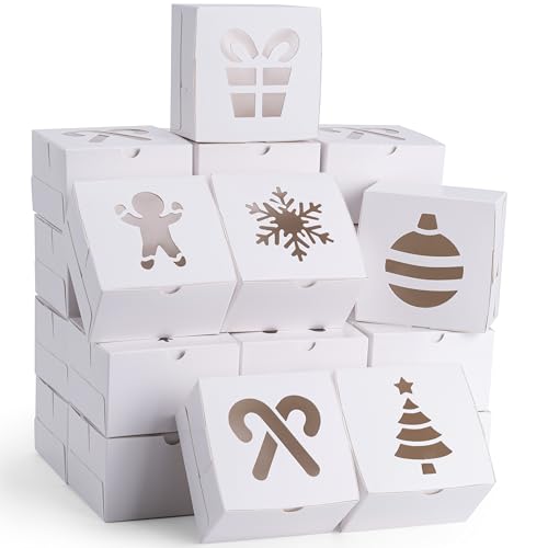 JOYIN White Christmas Cookie Gift Boxes - 36 Pack, 4x4x2.5 Inches, Holiday Bakery Treat Packaging