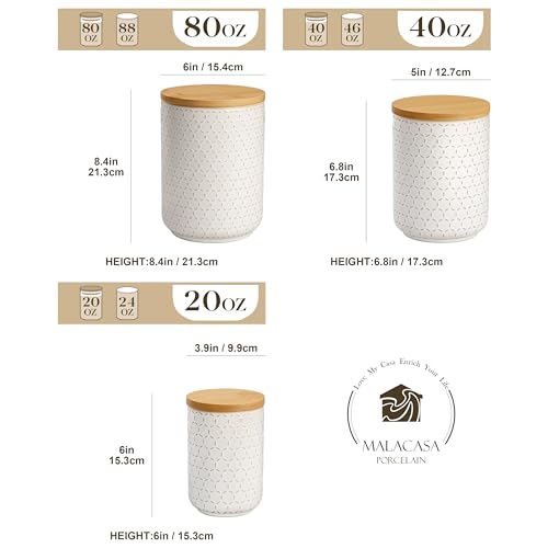 White Ceramic Canisters Set with Airtight Lids - 3 Sizes Coffee Cookie Sugar Storage