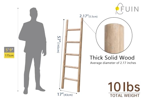 Rustic Brown Blanket Ladder 57in Solid Wood Decorative Farmhouse Accent - Medium, Knock Down