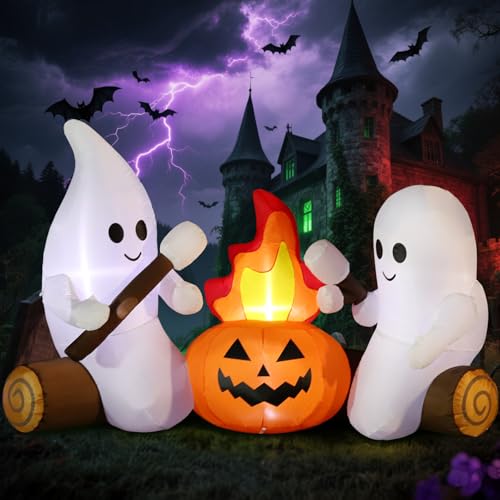 DomKom Ghost Campfire Halloween Inflatable Decoration with LEDs, 6FT Outdoor Yard & Garden Decor