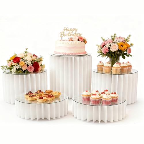 DaJi-U Round Buffet Risers Set of 3, Food & Dessert Display Stands, White, 4/8/12 Inch