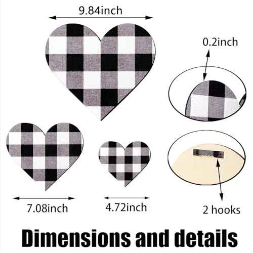 Jetec 3 Pcs Heart Shaped Wood Sign Gray Purple Buffalo Plaid Christmas Wall Decor Farmhouse Rustic Wooden Heart Hanging Wall Sign for Kitchen Bedroom Bathroom Living Room Gift, 3 Sizes