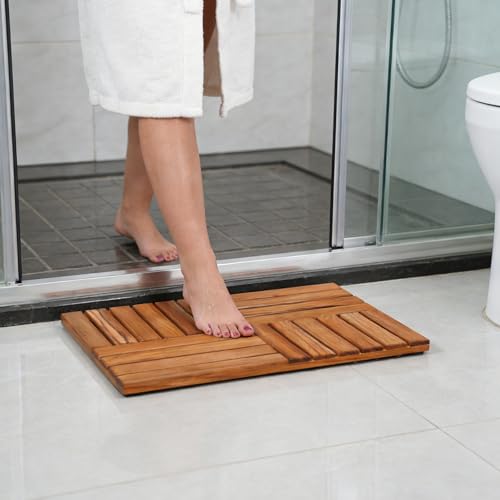 Utoplike Teak Bath Mat 24x16 Inch Non-Slip Wooden Shower Mat for Bathroom & Indoor Use
