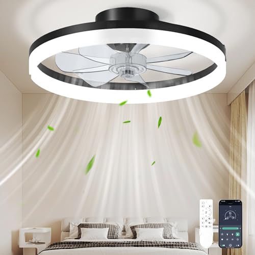 Black 20-Inch Low Profile Ceiling Fan with Light and Remote Control