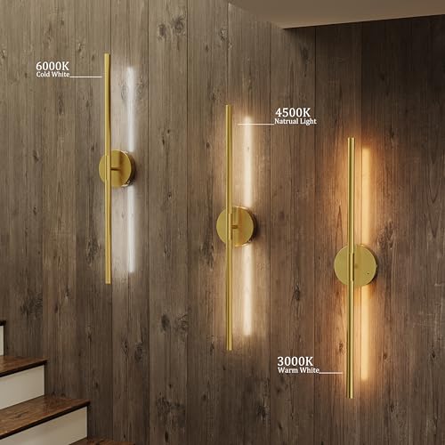 24-Inch Battery Operated Wall Sconce Set of 2 - Gold, 350° Rotating Lamp, Cordless Rechargeable, Dimmable & Remote Control