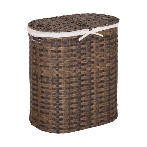 Handwoven Portable Laundry Hamper with Removable Liners - Mocha Brown, Oval 1-Pack