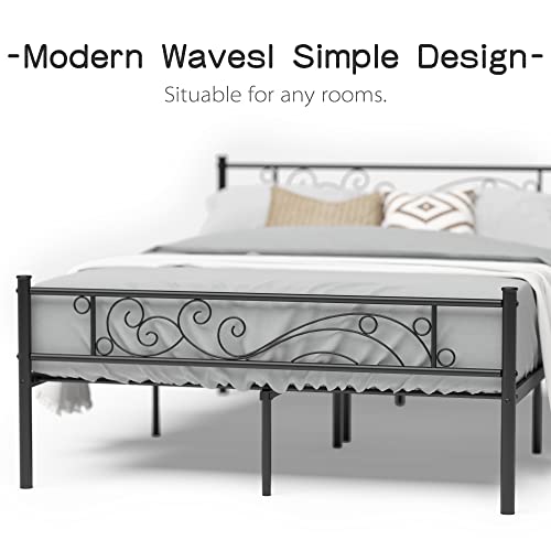 Weehom Full Size Platform Bed Black with Flower Design - Easy Assembly, Heavy Duty Metal Slats