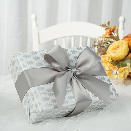 Silver Satin Ribbon 2 Inch x 25 Yards Double Faced - DINDOSAL