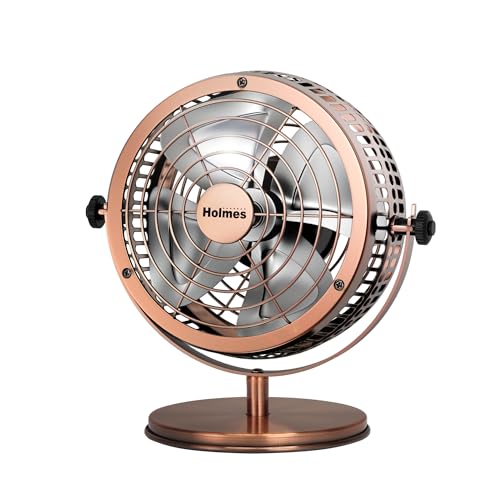 Heritage 6-Inch Table Fan with 2 Speeds, Adjustable 145° Tilt, Metal Finish – Brushed Copper