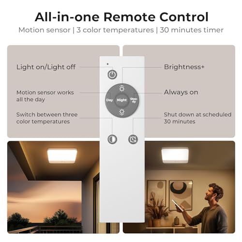 Wireless Motion Sensor Ceiling Light 2 Pack - Battery Operated, Adjustable Brightness & Color Temperature, No Wiring Needed