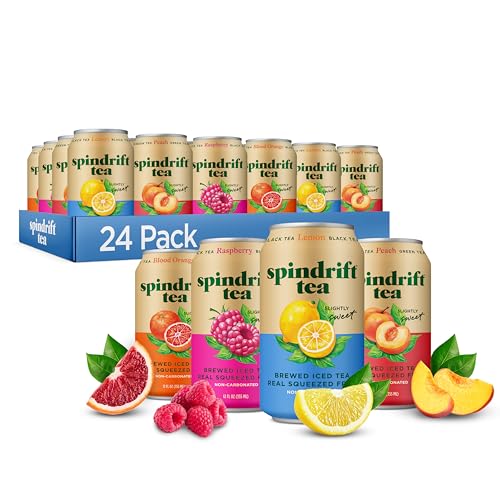 Spindrift Brewed Iced Tea Variety Pack 24 Cans - Black & Green Tea with Real Fruit, 12 Fl Oz