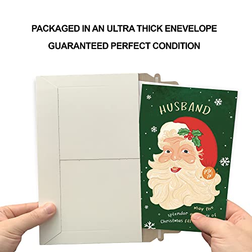 Merry Christmas Greeting Card for Husband - Eco-Friendly Thick Card Stock, Made in USA, 5x7.75 Inches with Premium Envelope