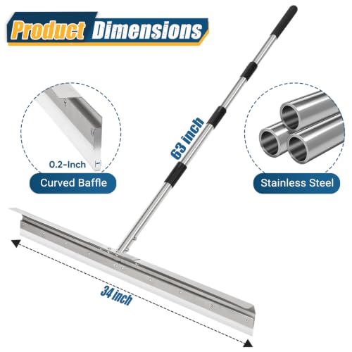 CAROD Silver 33.4-Inch Heavy Duty Floor Squeegee with Stainless Handle & Silicone Blade