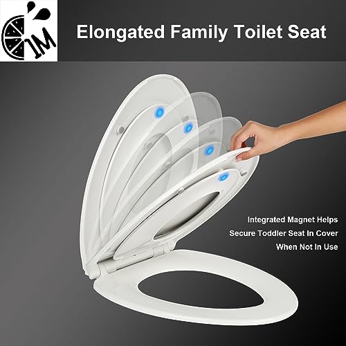 2 Pack Elongated Family Toilet Seat with Built-In Toddler Seat - Soft Close, Quick Release, No Wiggling