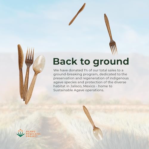 600 Pcs Unwrapped Agave Fiber Cutlery Set - Eco-Friendly Bulk Forks, Knives, Spoons