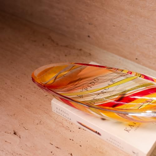 Cá d'Oro Murano-Style Red Hand-Blown Art Glass Bowl – Boho Centerpiece