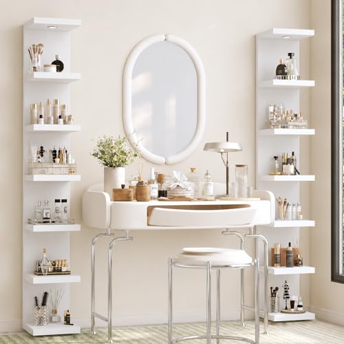 LitaEther 7-Tier White Wall Shelf with LED Remote Control Light - Floating Storage & Display Shelf