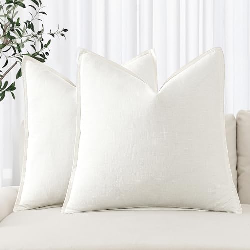 Euro Sham Pillow Covers 26x26 Cream White Set of 2 Linen Cotton Flange Edges