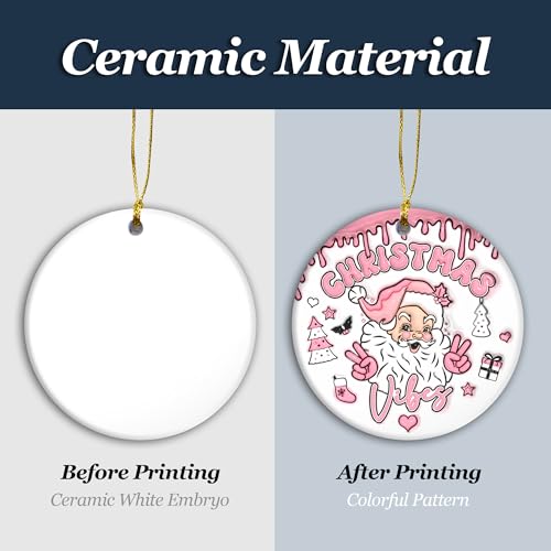 SunSky Sending Christmas Vibes 3D Ceramic Ornament – 3" Round Santa, Funny Holiday Gift (Christmas Vibe)