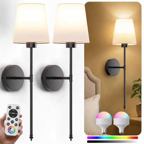 IRONPAX Wall Sconces Battery Operated Set of 2, Wireless Rechargeable