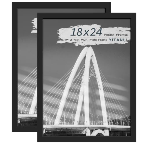 YiTanli 18x24 Black Poster Frame 2-Pack - Engineered Wood Wall Art Frames