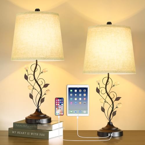 Sheetea Black 24.5'' Set of 2 Leaf & Crystal Bedroom Table Lamps