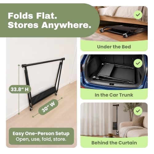 Foldable Clothes Rack with Wheels - Adjustable Height Portable Garment Organizer with Shelf
