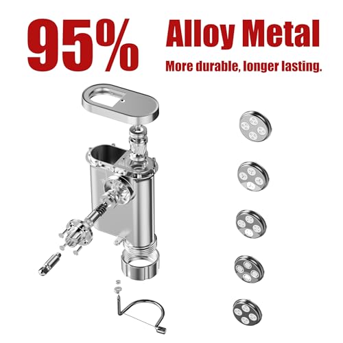 Eascandy Metal Gourmet Pasta Press Attachment for KitchenAid Stand Mixer – 5 Interchangeable Plates for Spaghetti, Fusilli, Bucatini, Macaroni – Durable, Easy to Clean Pasta Maker