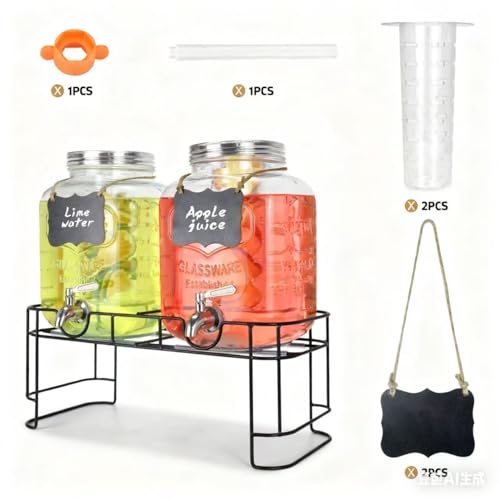 DD&HAPP 1 Gallon Double Glass Beverage Dispenser with Stand & Stainless Steel Spigot