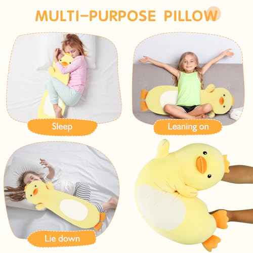 22¡± Long Duck Plush Body Pillow, Cute Duck Stuffed Animals, Soft Squishy Cuddly Pillow Plushies Toy Gifts for Kids Boys Girls, Birthdays, Halloween, Christmas