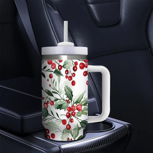 Christmas Holly 40 oz Insulated Tumbler – Dewoofly, 1200 ml with Lid & Straw