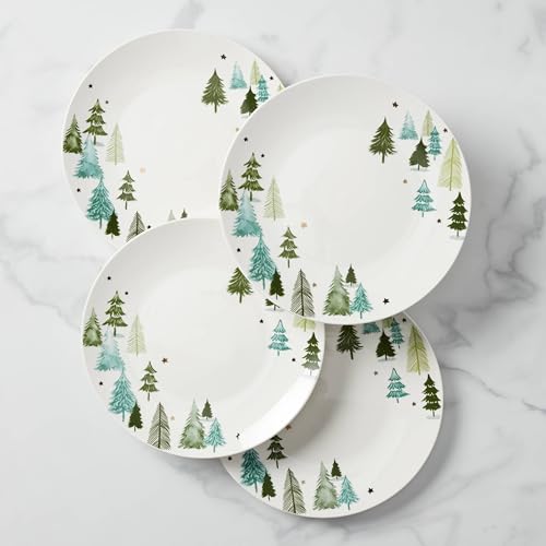 Lenox Balsam Lane Porcelain Christmas Dinner Plate Set of 4 – White w/ Gold Accents
