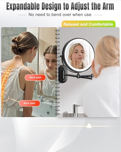 VPU 8 Inch Wall Mounted Magnifying Makeup Mirror with Light - Black (30X/1X, Rechargeable, Dimmable, Dual-Sided)