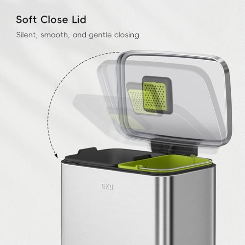 Dual Compartment Stainless Steel Trash Can with Soft-Close Lid - 25L+20L, Fingerprint-Resistant