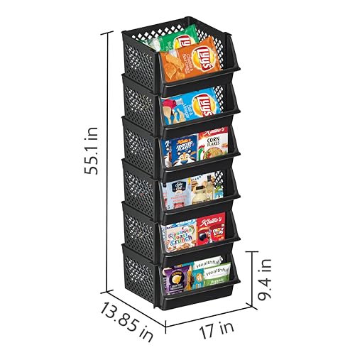 Skywin Black Stackable Open Front Pantry Storage Bins - 6 Pack