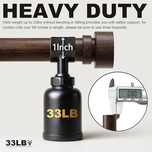 Deep Walnut Wood Curtain Rods 2 Pack - Heavy Duty Adjustable Window Rods 28-48 inches