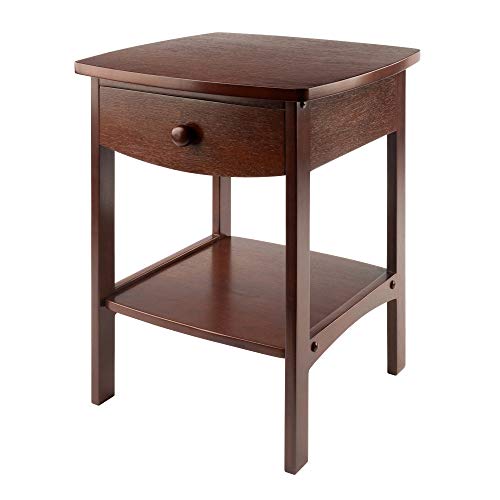 Wood Curved End Table Nightstand with Drawer - Brown, 22 x 18 x 18 Inches