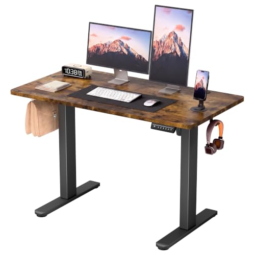 Furmax Rustic Brown 45-Inch Electric Standing Desk with Phone Holder - Home Office