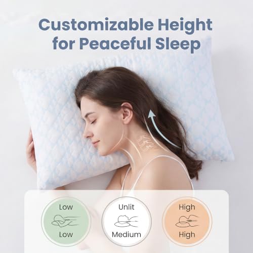 Meoflaw Queen Size Adjustable Memory Foam Pillow Set of 2 - Removable Washable Cover, Medium Firm for Back Side & Stomach Sleepers
