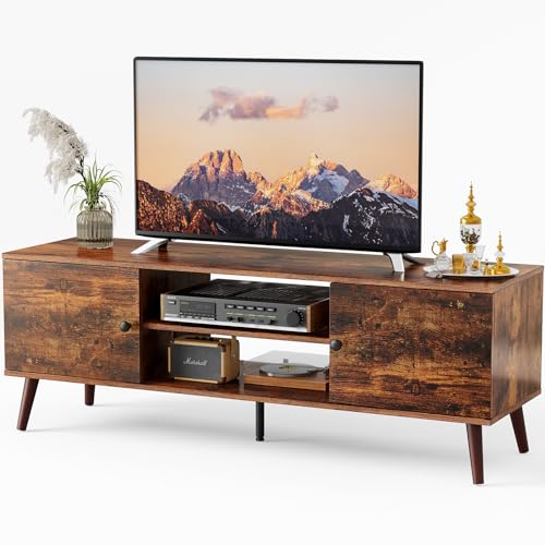 TV Stand for 55 60 Inch TVs with Storage Cabinets and Open Shelf