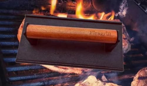 Firsgrill Cast Iron Burger Press 7.08" Round & 8.3"x4.3" Rectangle Flat Bottom for Griddles