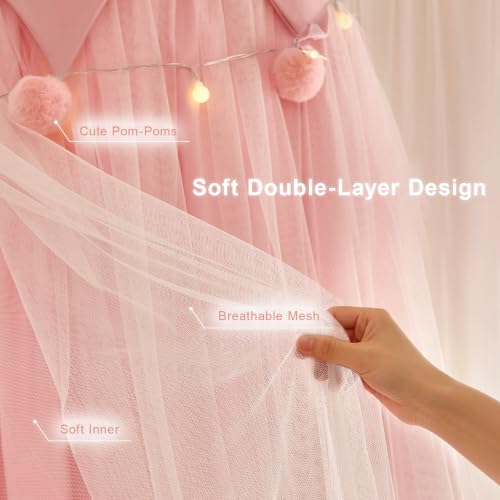 Twyvoka Princess Bed Canopy for Girls with Star Lights, Blush, 25.6"W x 106"L, Twin & Full Bed Size