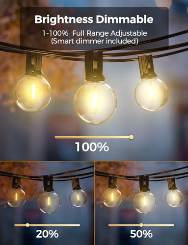 XMCOSY+ 100Ft Smart Outdoor String Lights with 50 G40 LED Bulbs, WiFi & App Control, Dimmable, Waterproof, Extendable