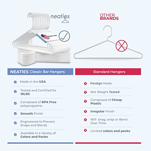 60 Pack White Plastic Clothes Hangers - 6lb Capacity, Space-Saving & Durable, Made in USA by Neaties