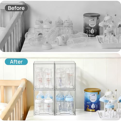 Vtopmart High-4Pack Clear Stackable Storage Drawers - Tall Plastic Organizers